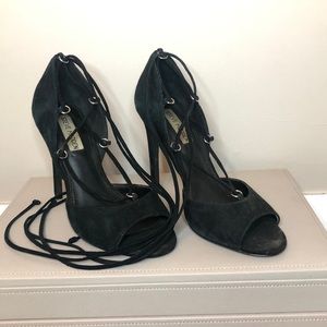 Black suede wrap up sandals